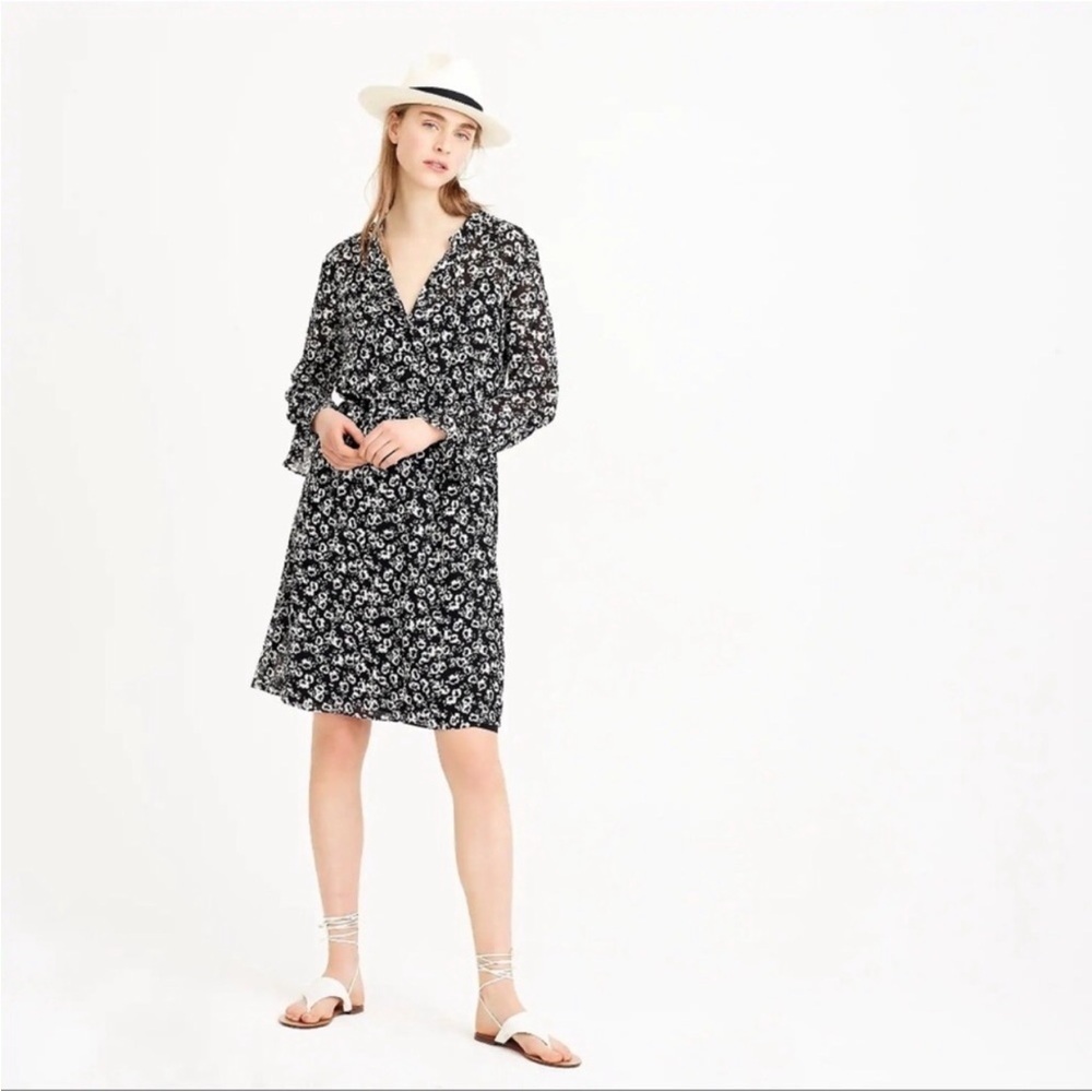 J Crew Mercantile Drapey Black White Floral Preppy Dress Blossom Print Small
